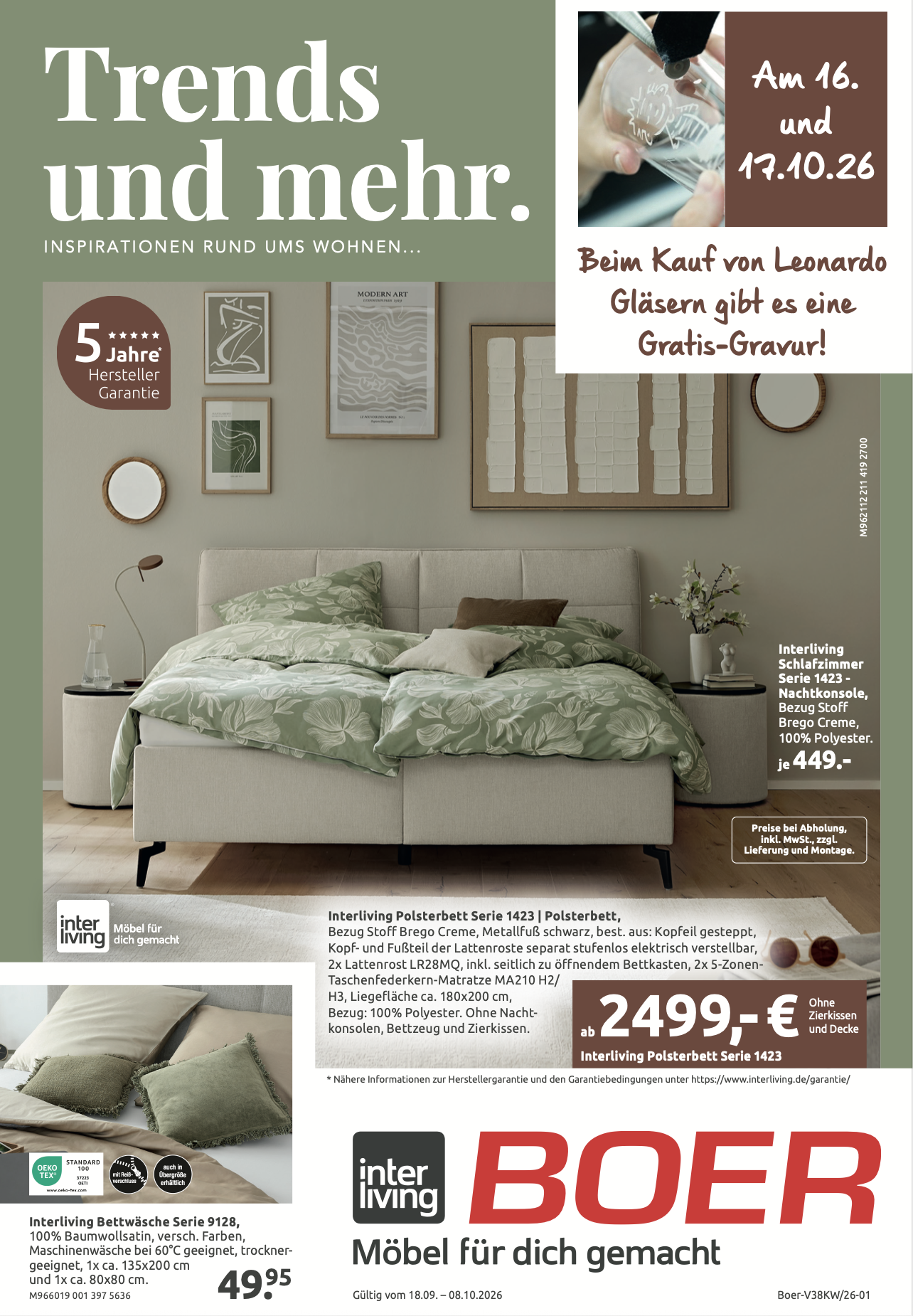 Interliving Polsterbett Serie 1423 mit Bettwäsche und Kissen