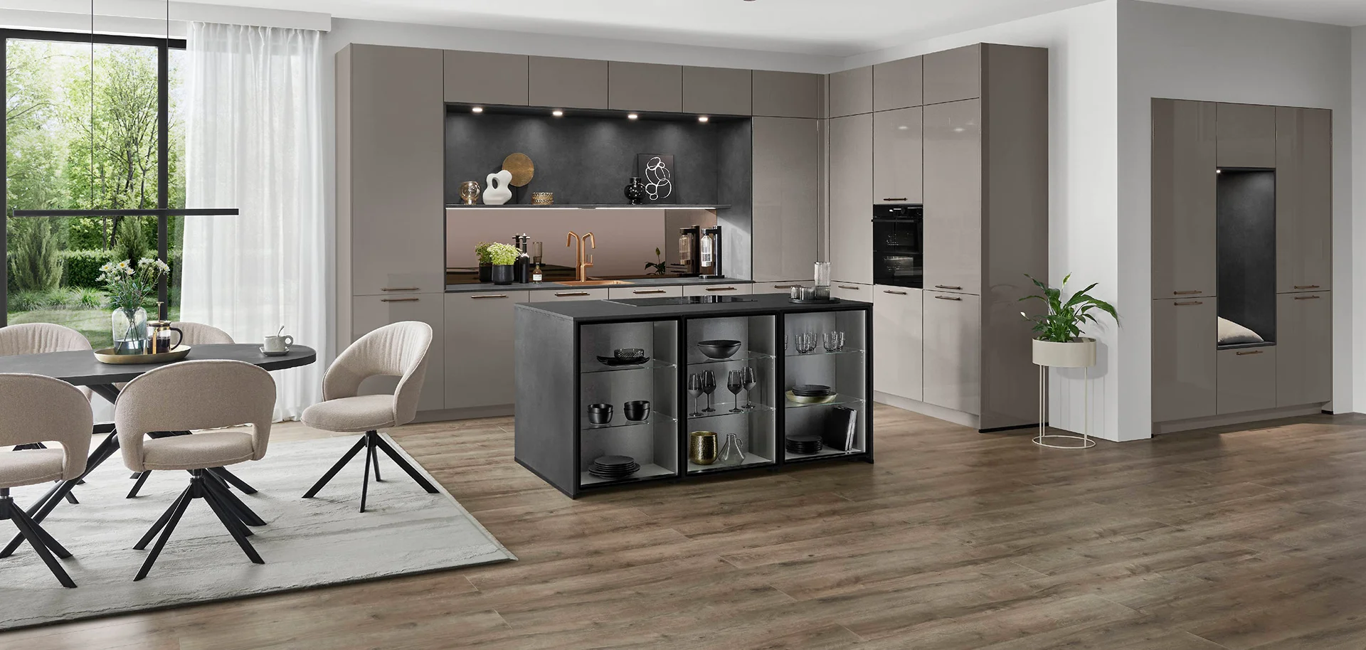 Nobilia Novalux Moderne Inselkueche Taupe