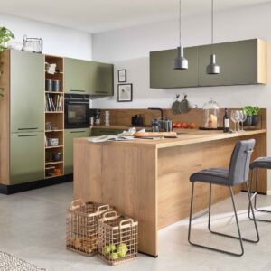 Interliving moderne U-Küche Olivgrün